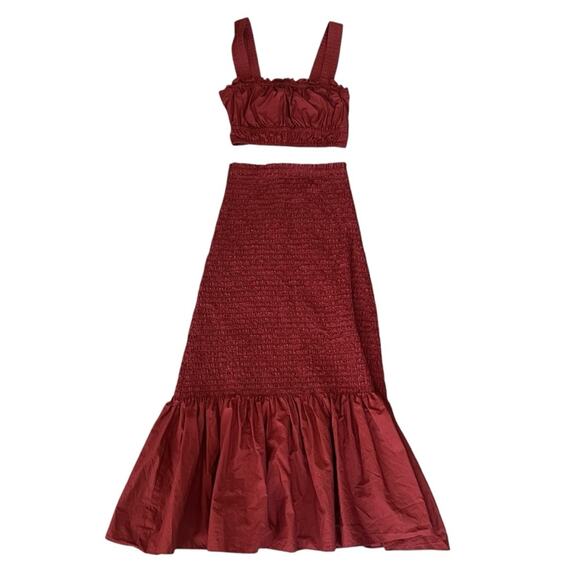 A.L.C. Women’s Lennyn Crop Top Lyra Smocked Poplin Midi Skirt Set Rust Red Sz 0 - Picture 9 of 10